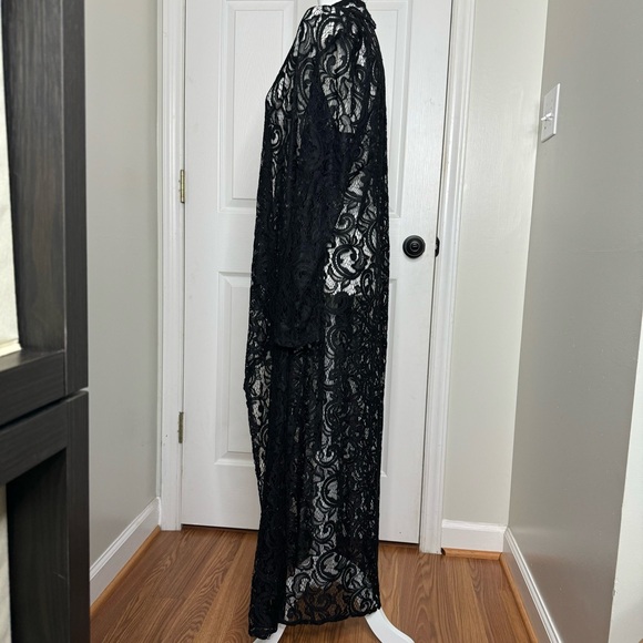 Vintage Vamp Longline Long Sleeve Black Lace Open Front Kimono Duster Coverup 1X - Picture 3 of 10